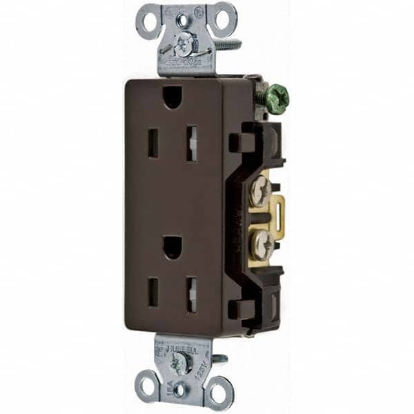 Hubbell Wiring Device-Kellems - 125V 15A NEMA 5-15R Commercial Grade Brown Straight Blade Duplex Receptacle - Apex Tool & Supply