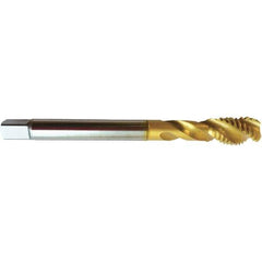 Guhring - 10-32 UNF 3 Flute 2BX Modified Bottoming Spiral Flute Tap - High Speed Steel, TiN Finish, 2.7559" OAL, Right Hand Flute, Right Hand Thread, H4/H5, Series 4393 - Exact Industrial Supply
