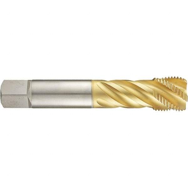Guhring - 1-1/8-8 UNF 4 Flute 2B Modified Bottoming Spiral Flute Tap - High Speed Steel, TiN Finish, 7.0866" OAL, Right Hand Flute, Right Hand Thread, H7, Series 4289 - Apex Tool & Supply