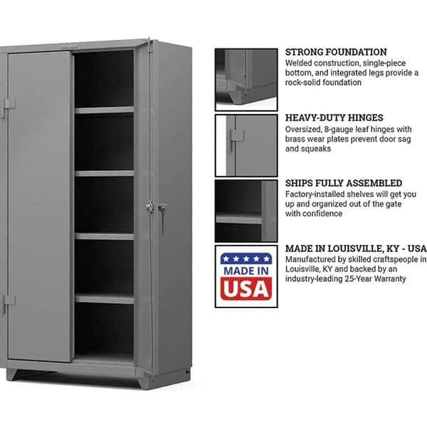 Strong Hold - 4 Shelf Locking Storage Cabinet - Steel, 36" Wide x 24" Deep x 75" High, Medium Gray - Apex Tool & Supply