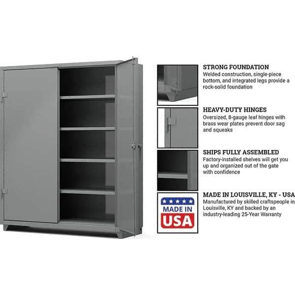 Strong Hold - 4 Shelf Locking Storage Cabinet - Steel, 60" Wide x 24" Deep x 75" High, Medium Gray - Apex Tool & Supply