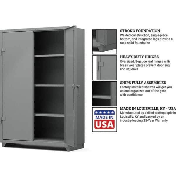 Strong Hold - 3 Shelf Locking Storage Cabinet - Steel, 48" Wide x 24" Deep x 75" High, Medium Gray - Apex Tool & Supply
