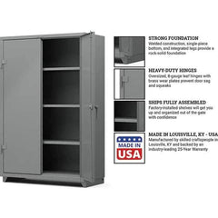 Strong Hold - 3 Shelf Locking Storage Cabinet - Steel, 48" Wide x 24" Deep x 75" High, Medium Gray - Apex Tool & Supply