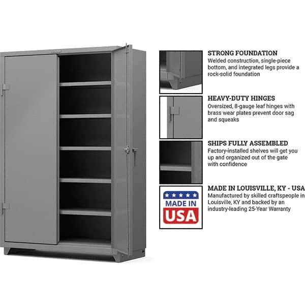 Strong Hold - 5 Shelf Locking Storage Cabinet - Steel, 48" Wide x 24" Deep x 75" High, Medium Gray - Apex Tool & Supply
