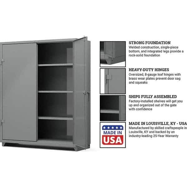 Strong Hold - 3 Shelf Locking Storage Cabinet - Steel, 60" Wide x 24" Deep x 75" High, Medium Gray - Apex Tool & Supply