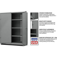 Strong Hold - 3 Shelf Locking Storage Cabinet - Steel, 60" Wide x 24" Deep x 75" High, Medium Gray - Apex Tool & Supply