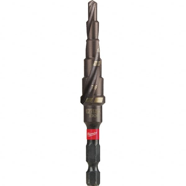 Milwaukee Tool - 6 Hole Sizes, 1/8 to 1/2" Hole Diam Steel Rapid Strike Tip Step Drill Bit - Apex Tool & Supply