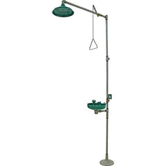 Haws - 25 GPM shower Flow, Drench shower & Eyewash Station - Bowl, Push Flag Activated, Galvanized Steel Pipe, Plastic Shower Head - Apex Tool & Supply
