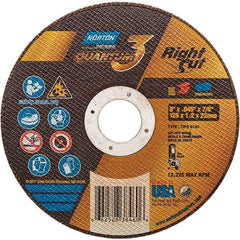 Norton - 5" 46 Grit Ceramic Alumina Cutoff Wheel - 0.045" Thick, 7/8" Arbor, 12,225 Max RPM, Use with Angle Grinders - Apex Tool & Supply