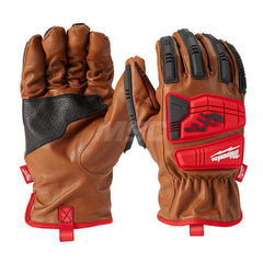 Cut, Puncture & Abrasive-Resistant Gloves: Large, ANSI Cut A3, ANSI Puncture 2, Acrylic & Terry Lined, Leather Brown, Smooth Grip, ANSI Abrasion 2
