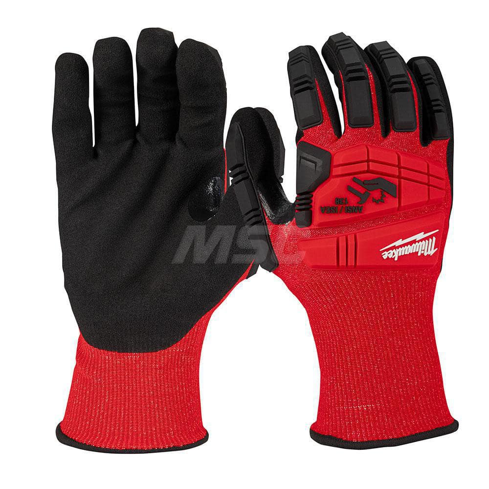 Cut, Puncture & Abrasive-Resistant Gloves: Size L, ANSI Cut A3, ANSI Puncture 0, Nitrile, Nylon Red, Palm & Fingers Coated, Nitrile Lined, Nylon Back, Smooth Grip, ANSI Abrasion 0
