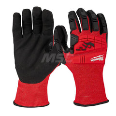 Cut, Puncture & Abrasive-Resistant Gloves: Size M, ANSI Cut A3, ANSI Puncture 0, Nitrile, Nylon Red, Palm & Fingers Coated, Nitrile Lined, Nylon Back, Smooth Grip, ANSI Abrasion 0