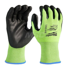 Cut, Puncture & Abrasive-Resistant Gloves: Size 2XL, ANSI Cut A2, ANSI Puncture 0, Nitrile, Polyurethane High-Visibility Yellow, Palm & Fingers Coated, Polyester Lined, Polyurethane Back, Smooth Grip, ANSI Abrasion 0