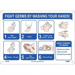 NMC - "Fight Germs By Washing Your Hands!", 14" Wide x 10" High, Rigid Plastic Safety Sign - Apex Tool & Supply