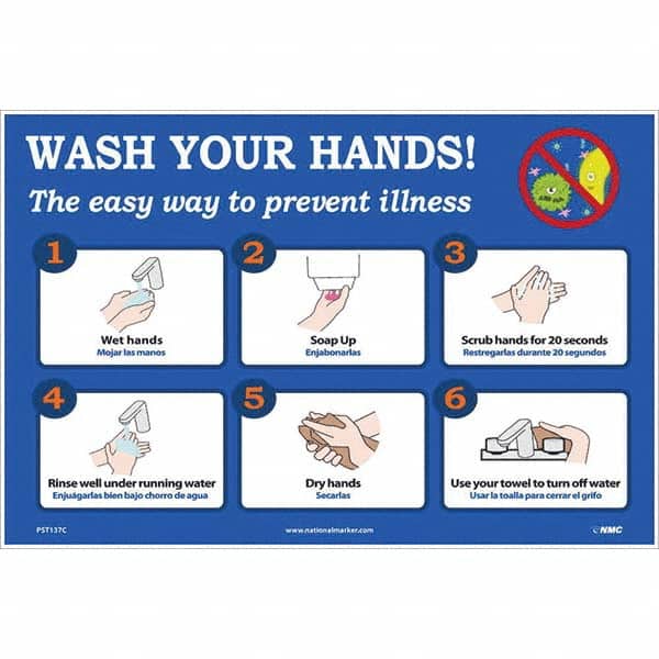 NMC - "Wash Your Hands! - The Easy Way to Prevent Illness", 18" Wide x 12" High, Vinyl Safety Sign - Apex Tool & Supply