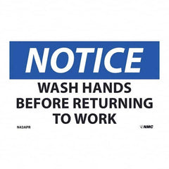 NMC - 1 5-Piece Restroom, Janitorial & Housekeeping Label - Legend: Notice - Wash Hands Before Returning to Work - Apex Tool & Supply