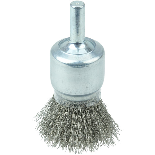 3/4″ Coated Cup Crimped Wire End Brush, .006″ Stainless Steel Fill - Apex Tool & Supply