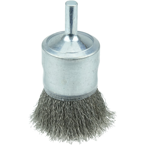 1″ Coated Cup Crimped Wire End Brush, .006″ Stainless Steel Fill - Apex Tool & Supply