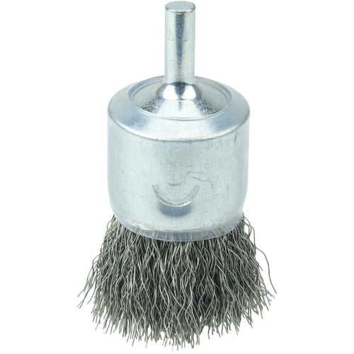 1″ Coated Cup Crimped Wire End Brush, .0104″ Stainless Steel Fill - Apex Tool & Supply