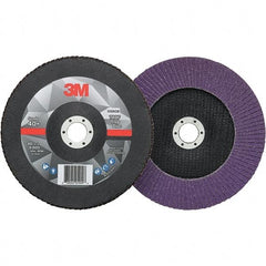 3M - 7" Disc Diam, 7/8" Center Hole, Type 27 Ceramic Flap Disc - 8,600 Max RPM, Fiberglass Backing, Arbor Attaching System, Coated - Apex Tool & Supply