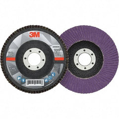 3M - 4-1/2" Disc Diam, 7/8" Center Hole, Type 27 Ceramic Flap Disc - 13,300 Max RPM, Fiberglass Backing, Arbor Attaching System, Coated - Apex Tool & Supply