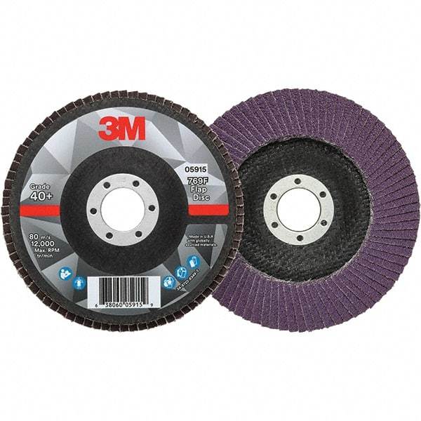 3M - 5" Disc Diam, 7/8" Center Hole, Type 27 Ceramic Flap Disc - 12,000 Max RPM, Fiberglass Backing, Arbor Attaching System, Coated - Apex Tool & Supply
