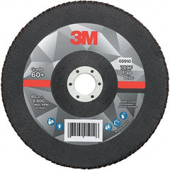 3M - 7" Disc Diam, 7/8" Center Hole, Type 27 Ceramic Flap Disc - 8,600 Max RPM, Fiberglass Backing, Arbor Attaching System, Coated - Apex Tool & Supply