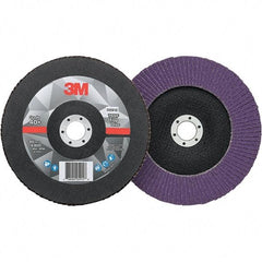 3M - 7" Disc Diam, 7/8" Center Hole, Type 29 Ceramic Flap Disc - 8,600 Max RPM, Fiberglass Backing, Arbor Attaching System, Coated - Apex Tool & Supply