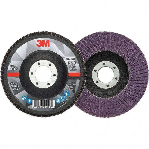 3M - 4-1/2" Disc Diam, 7/8" Center Hole, Type 27 Ceramic Flap Disc - 13,300 Max RPM, Fiberglass Backing, Arbor Attaching System, Coated - Apex Tool & Supply