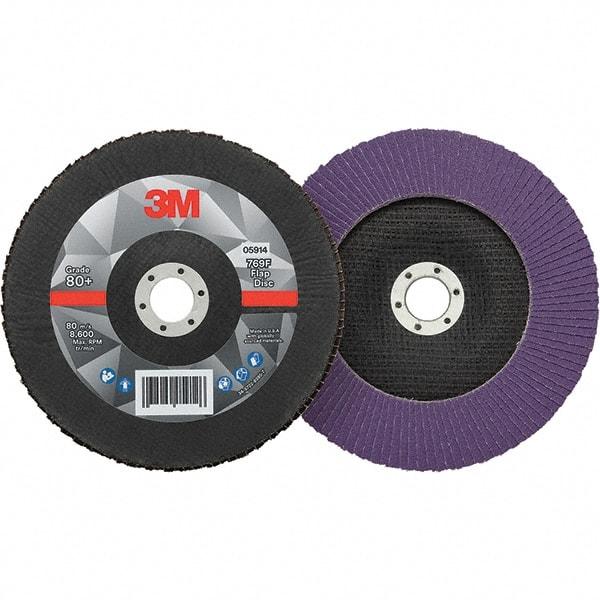 3M - 7" Disc Diam, 7/8" Center Hole, Type 29 Ceramic Flap Disc - 8,600 Max RPM, Fiberglass Backing, Arbor Attaching System, Coated - Apex Tool & Supply
