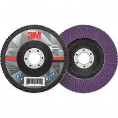 3M - 5" Disc Diam, 7/8" Center Hole, Type 29 Ceramic Flap Disc - 12,000 Max RPM, Fiberglass Backing, Arbor Attaching System, Coated - Apex Tool & Supply