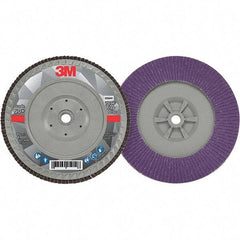3M - 7" Disc Diam, 5/8-11 Center Hole, Type 27 Ceramic Flap Disc - 8,600 Max RPM, Plastic Backing, Arbor Attaching System, Coated - Apex Tool & Supply