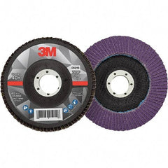 3M - 5" Disc Diam, 7/8" Center Hole, Type 29 Ceramic Flap Disc - 12,000 Max RPM, Fiberglass Backing, Arbor Attaching System, Coated - Apex Tool & Supply