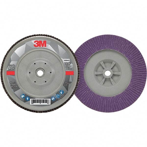 3M - 7" Disc Diam, 5/8-11 Center Hole, Type 29 Ceramic Flap Disc - 8,600 Max RPM, Plastic Backing, Arbor Attaching System, Coated - Apex Tool & Supply