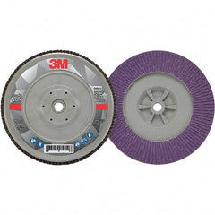 3M - 7" Disc Diam, 5/8-11 Center Hole, Type 29 Ceramic Flap Disc - 8,600 Max RPM, Plastic Backing, Arbor Attaching System, Coated - Apex Tool & Supply