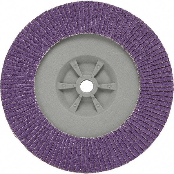 3M - 7" Disc Diam, 5/8-11 Center Hole, Type 29 Ceramic Flap Disc - 8,600 Max RPM, Plastic Backing, Arbor Attaching System, Coated - Apex Tool & Supply