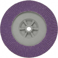 3M - 7" Disc Diam, 5/8-11 Center Hole, Type 29 Ceramic Flap Disc - 8,600 Max RPM, Plastic Backing, Arbor Attaching System, Coated - Apex Tool & Supply