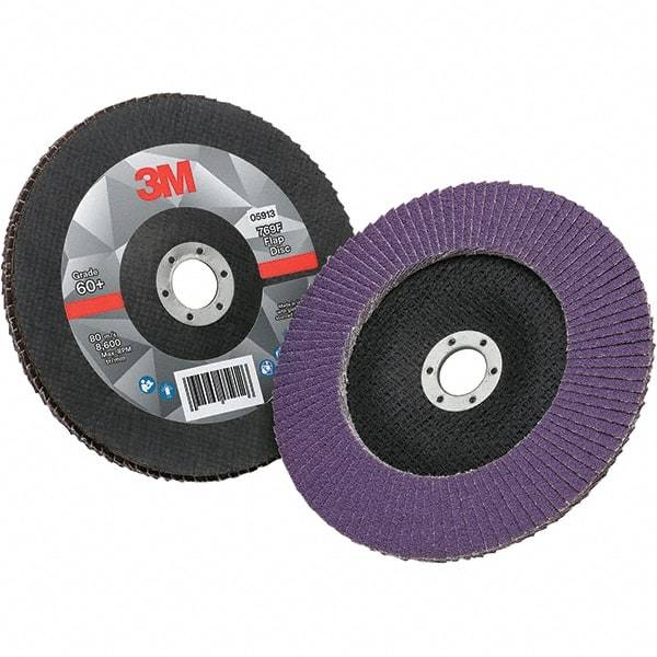 3M - 7" Disc Diam, 7/8" Center Hole, Type 29 Ceramic Flap Disc - 8,600 Max RPM, Fiberglass Backing, Arbor Attaching System, Coated - Apex Tool & Supply