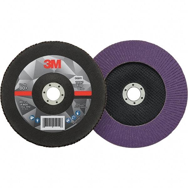 3M - 7" Disc Diam, 7/8" Center Hole, Type 27 Ceramic Flap Disc - 8,600 Max RPM, Fiberglass Backing, Arbor Attaching System, Coated - Apex Tool & Supply