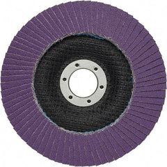 3M - 4-1/2" Disc Diam, 7/8" Center Hole, Type 27 Ceramic Flap Disc - 13,300 Max RPM, Fiberglass Backing, Arbor Attaching System, Coated - Apex Tool & Supply