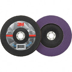 3M - 7" Disc Diam, 7/8" Center Hole, Type 29 Ceramic Flap Disc - 8,600 Max RPM, Fiberglass Backing, Arbor Attaching System, Coated - Apex Tool & Supply