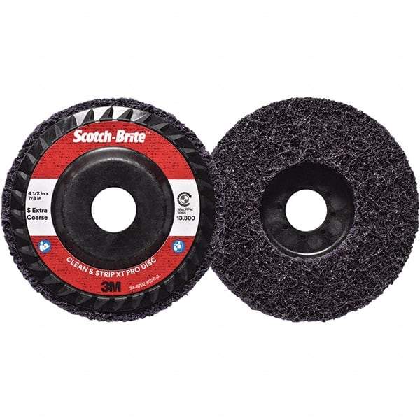 3M - 4-1/2" Extra Coarse Grade Silicon Carbide Deburring Disc - 7/8" Center Hole, Quick Change Connection, Purple, 13,300 Max RPM - Apex Tool & Supply