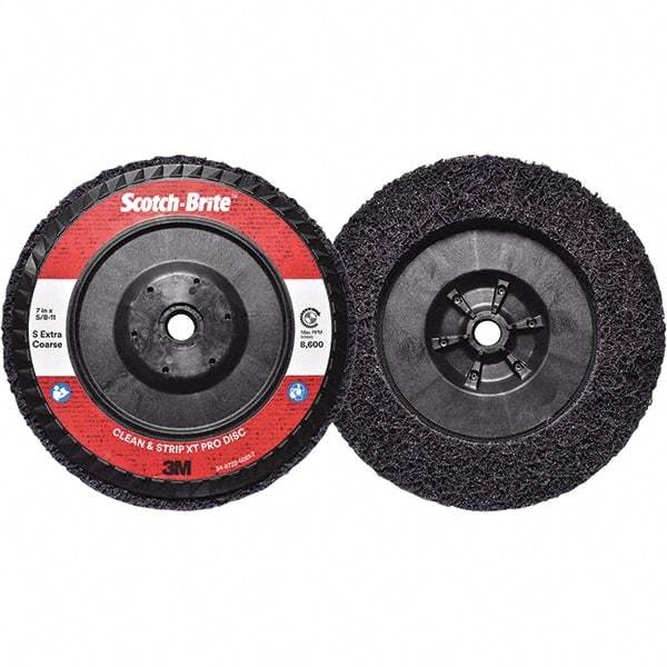 3M - 7" Extra Coarse Grade Silicon Carbide Deburring Disc - 5/8-11 Threaded Center Hole, Quick Change Connection, Purple, 8,600 Max RPM - Apex Tool & Supply