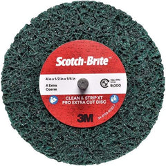 3M - 4" Extra Coarse Grade Aluminum Oxide Deburring Disc - 1/4" Center Hole, Quick Change Connection, Green, 12,000 Max RPM - Apex Tool & Supply