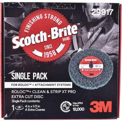 3M - 4" Extra Coarse Grade Aluminum Oxide Deburring Disc - 1/2" Center Hole, Quick Change Connection, Green, 12,000 Max RPM - Apex Tool & Supply