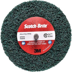 3M - 4" Extra Coarse Grade Aluminum Oxide Deburring Disc - 1/4" Center Hole, Quick Change Connection, Green, 12,000 Max RPM - Apex Tool & Supply