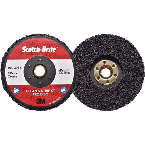 3M - 4-1/2" Extra Coarse Grade Silicon Carbide Deburring Disc - 5/8-11 Threaded Center Hole, Quick Change Connection, Purple, 13,300 Max RPM - Apex Tool & Supply