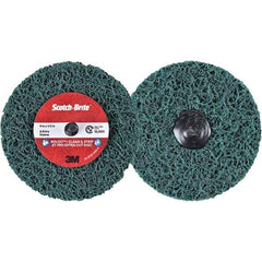 3M - 4" Extra Coarse Grade Aluminum Oxide Deburring Disc - 1/2" Center Hole, Quick Change Connection, Green, 12,000 Max RPM - Apex Tool & Supply