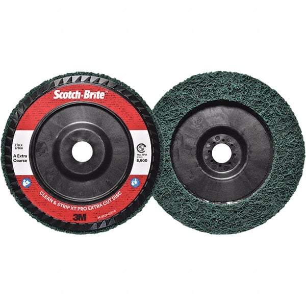 3M - 7" Extra Coarse Grade Aluminum Oxide Deburring Disc - 7/8" Center Hole, Quick Change Connection, Green, 8,600 Max RPM - Apex Tool & Supply