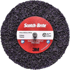 3M - 4" Extra Coarse Grade Silicon Carbide Deburring Disc - 1/4" Center Hole, Quick Change Connection, Purple, 12,000 Max RPM - Apex Tool & Supply